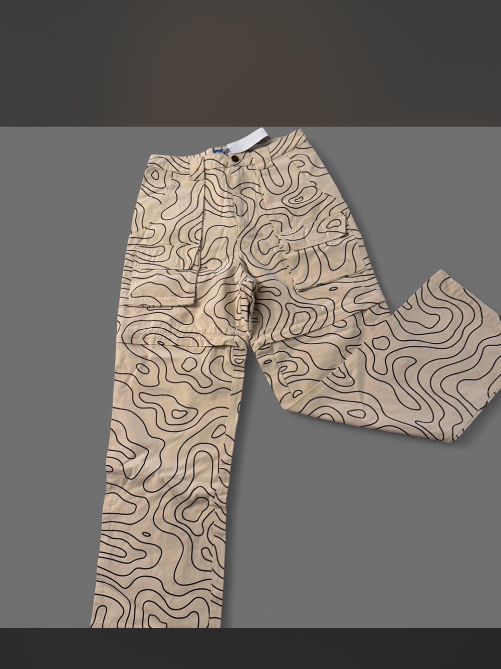 Men's Beige Topographic Print Chinos